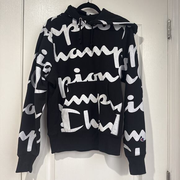 Champion Other - Champion Reverse Weave All Over Print AOP Hoodie Black White Pullover Size Small